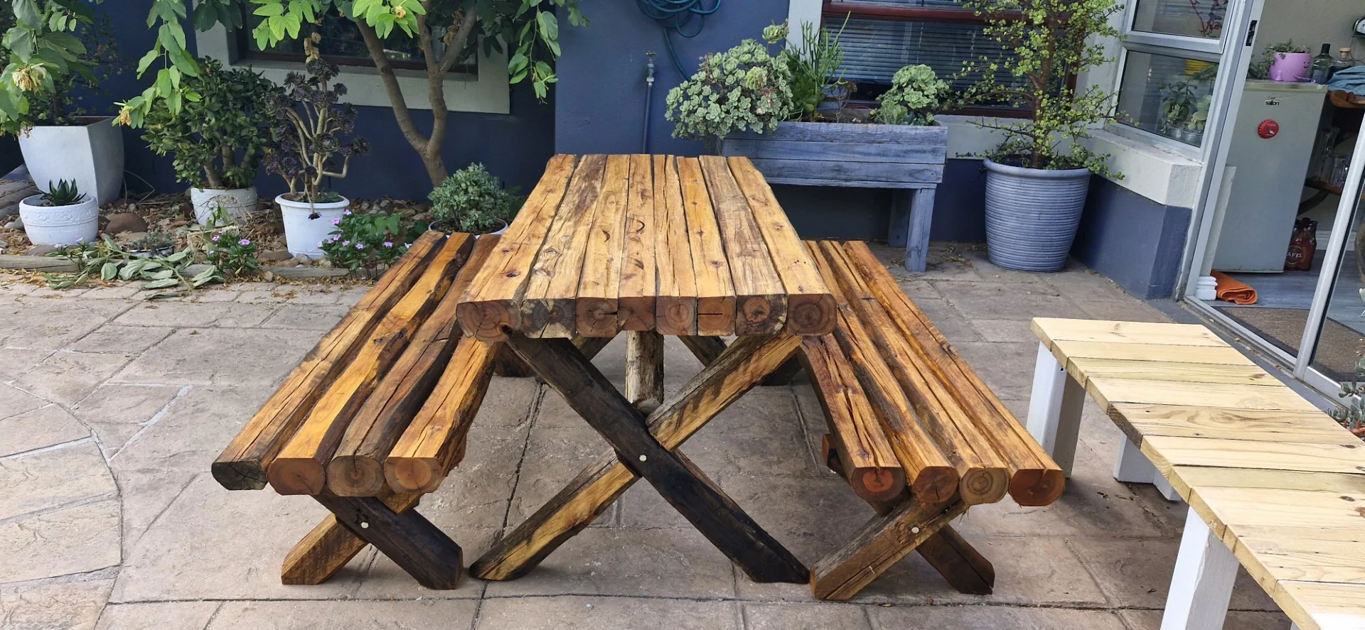Rustic Wooden Picnic Table and Bench Set